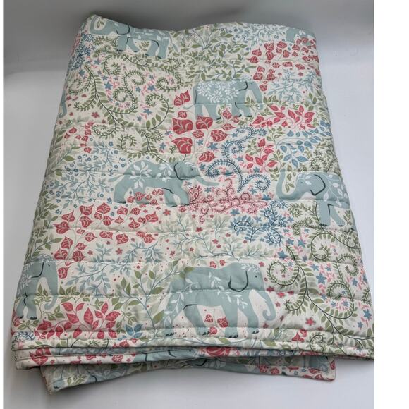 Rachel Zoe Patchwork Quilt Throw Coverlet Floral Elephant Print 50x60 - Picture 2 of 7